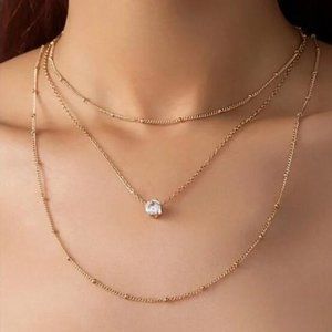 Gold Rhinestone Layered Necklace
